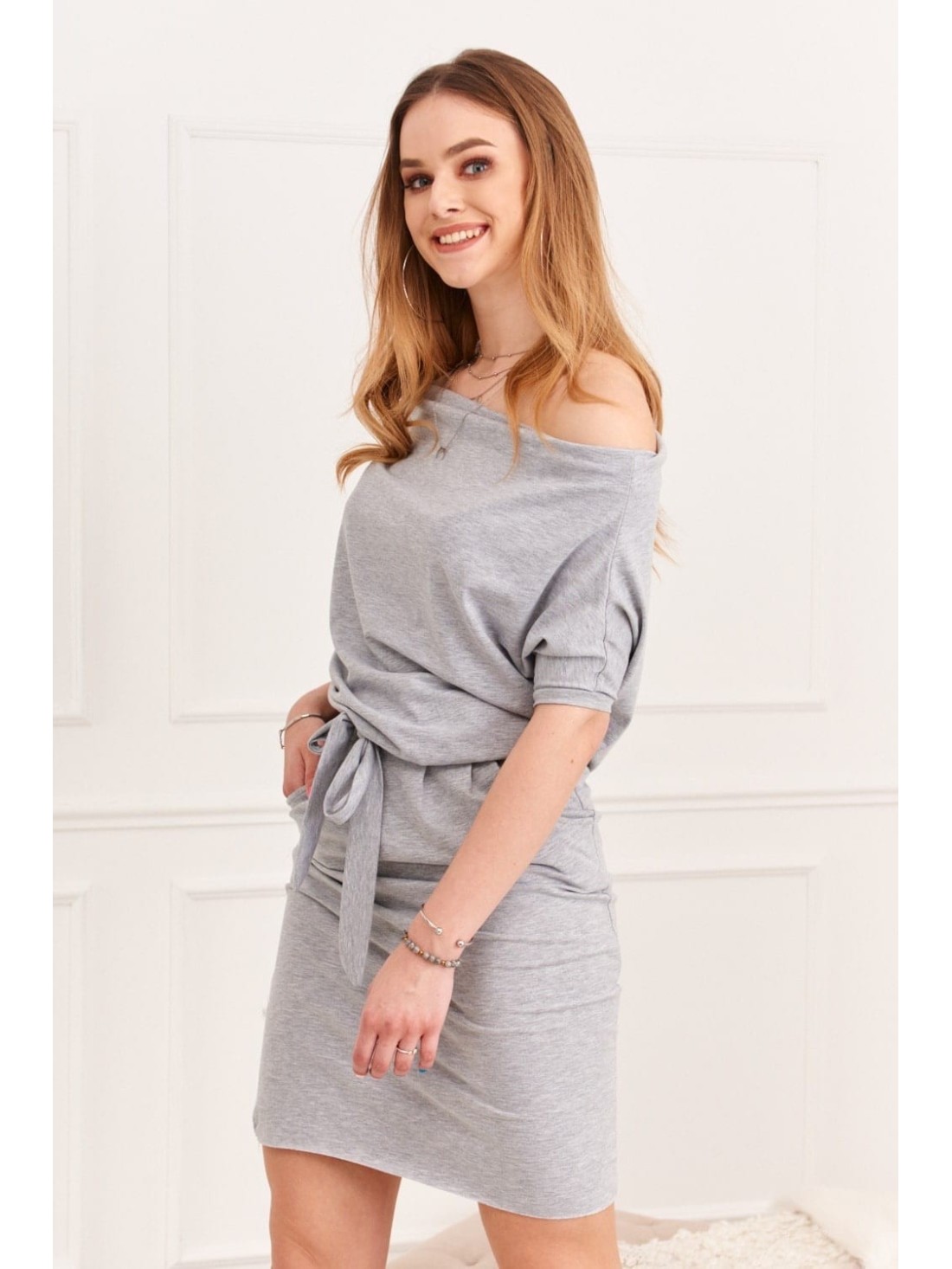 Light gray dress with ties 9978 - Online store - Boutique